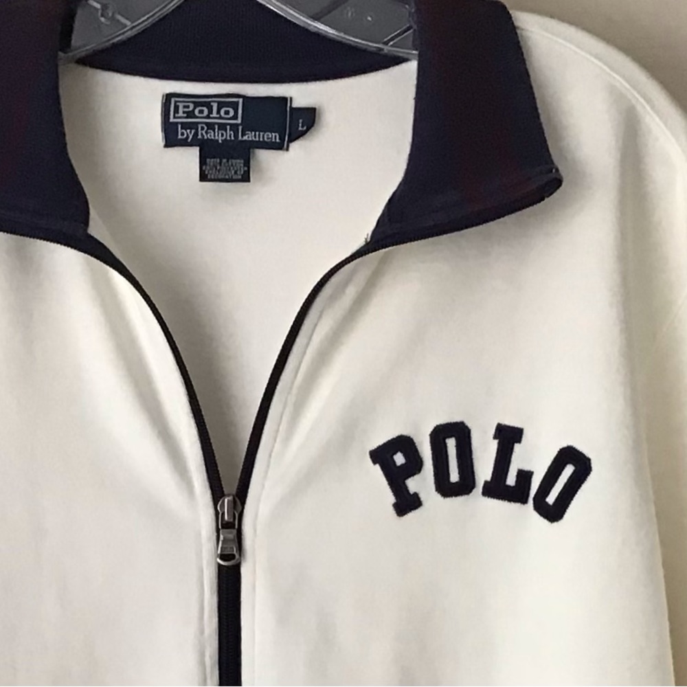 Mens Polo Ralph Lauren L White Cotton Blend Full Zip Casual Active Jacket Logo